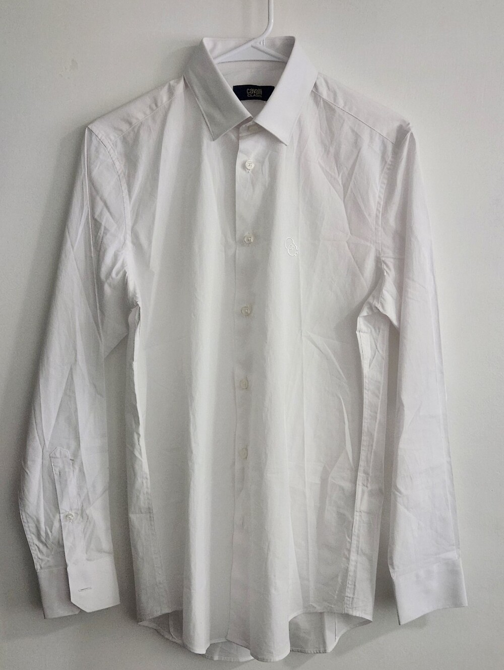 Cavalli Class Dress Shirt Men's 15 White Solid Button Down, new without tags